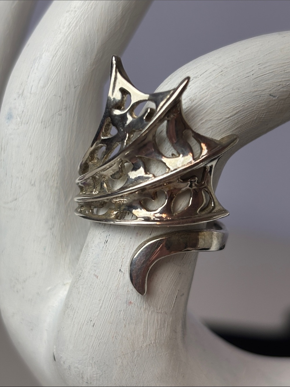 Intricate Sterling Silver Dragon Wing Dragon Tail Wrap Ring